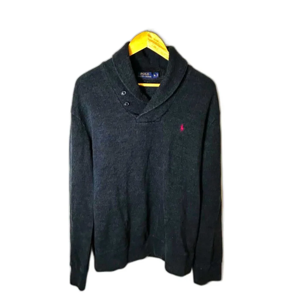 Polo Ralph Lauren Men's Charcoal Gray Shawl Collar Elbow Pads Sweater Size XL